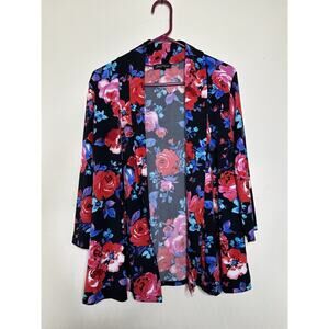 Slinky Brand Woman’s Size Medium Floral Open Cardigan Stretchy All Over